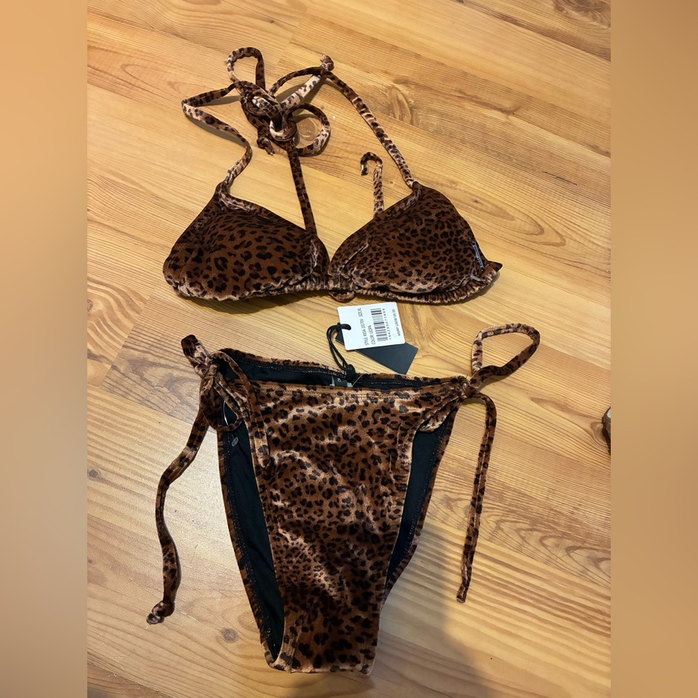 Kendal & Kylie NWT $120 Leopard Print Tie-Side Triangle Bikini - Brown XL